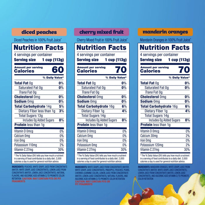 Dole Fruit Bowls Peaches, Mandarin Oranges, Cherry Mixed Fruit in 100% Fruit Juice